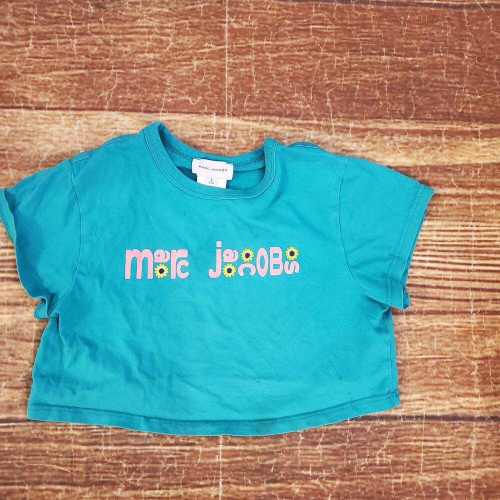 Marc Jacobs Kids Teal Blue Sunflower Crop Graphic Tee sz 6 or 12